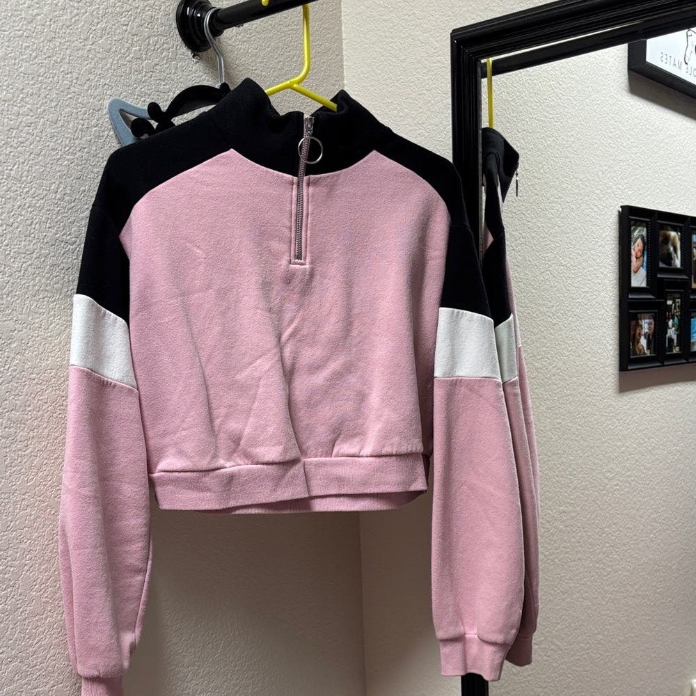 Pink and Black Women's Cropped Sweatshirt